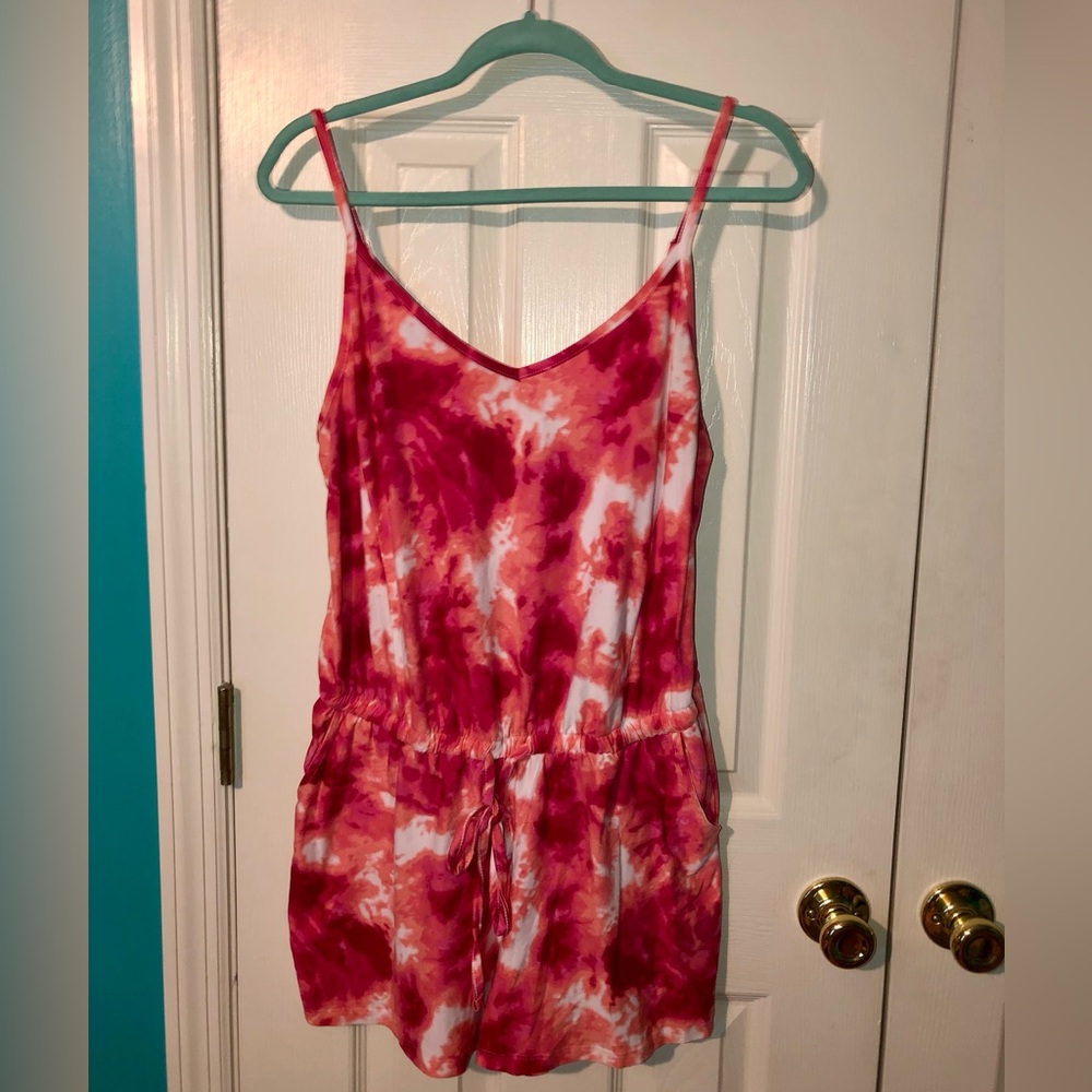 Just Be Tie-Dye Romper, Size: M, Color: Peach/Magenta/Pink/White